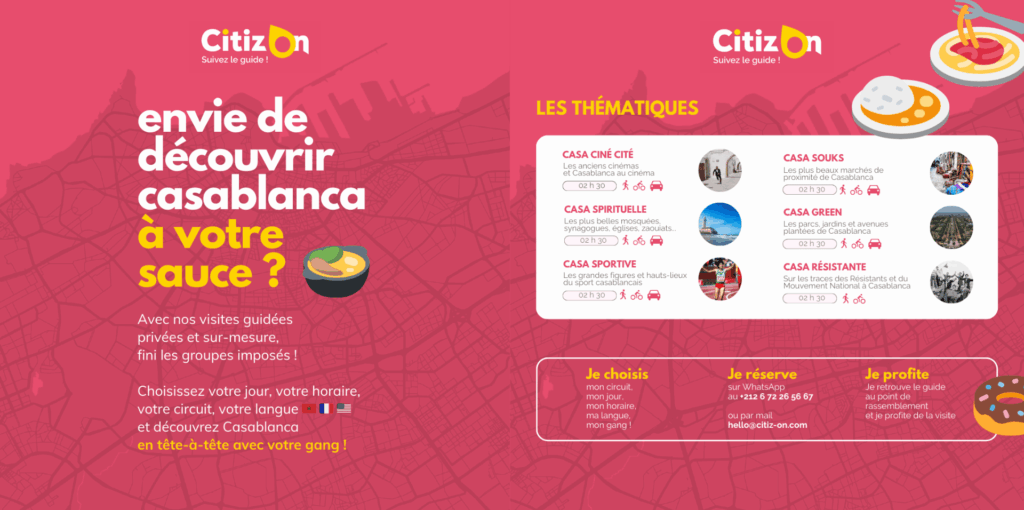 Visite privée à Casablanca avec CitizOn : choisissez votre circuit, votre horaire et explorez la ville à votre rythme avec un guide dédié et une expérience sur mesure.